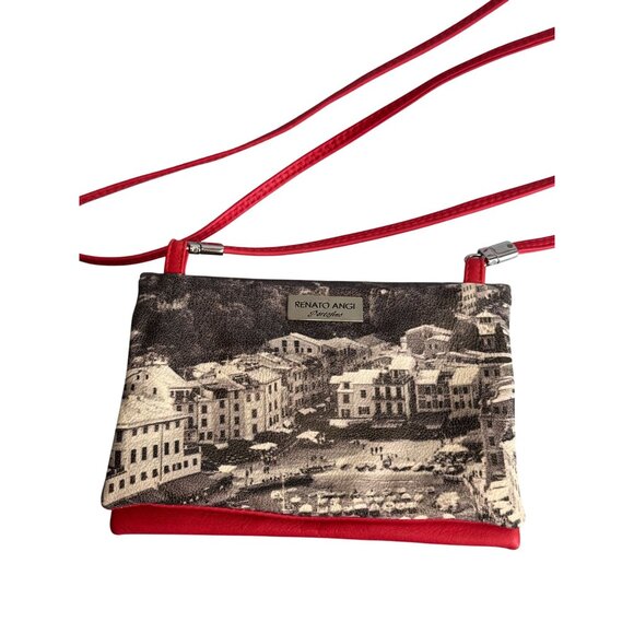 Renato Angi Portofino Italian Leather Crossbody Bag Red Scenic Print - Picture 7 of 7
